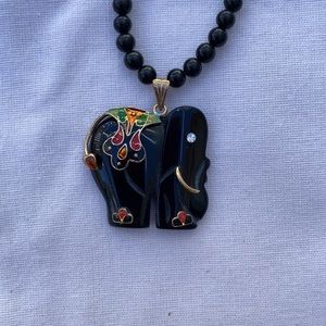 Black Onyx Elephant Pendant Necklace